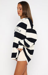 My Reality Striped Long Sleeve Rugby Shirt Navy/Cream Stripe
