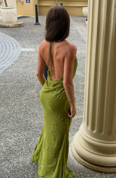 Slow Dancer Beaded Maxi Dress Green Tea