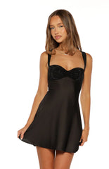 Jazzy Black Contrast Rhinestone Mini Dress