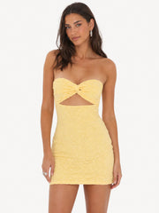 Textured Floral Cutout Dress In Yellow