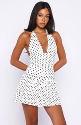 Whispered Dreams Halter Mini Dress White/Black Polka Dot