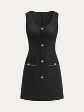 Tweed Sleeveless Button Mini Dress
