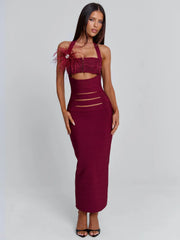 Lunabelle Burgundy Midi Dress