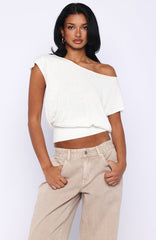Can't Change My Mind Off Shoulder Cinched Top Off White