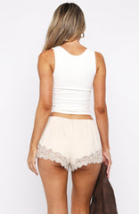 Last Petal Falls Lace Trim Shorts Cream