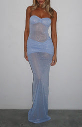 Sheer Grace Strapless Glitter Maxi Dress Powder Blue