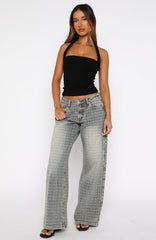 Text Me Low Rise Wide Leg Jeans Sand