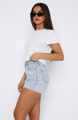 What Are We Denim Shorts Powder Blue Wash