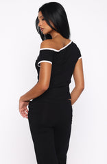 Good Things Take Time Off Shoulder Relaxed Tee Black
