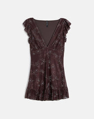 Motarika Mini Dress In Doodle Flower Flock Brown