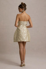 Kika | Gold Metallic Jacquard Bandeau Mini Dress