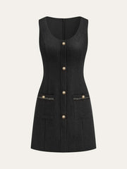 Tweed Sleeveless Button Mini Dress