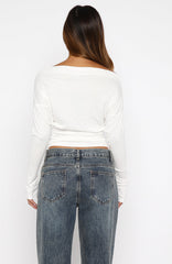 Another Time Cinched Waist Long Sleeve Top White