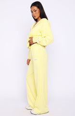 Causing Commotion Terry Wide Leg Sweatpants Lemon