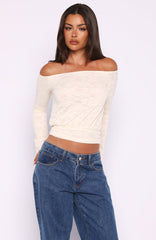 Dancing In The Rain Off Shoulder Long Sleeve Top Cream
