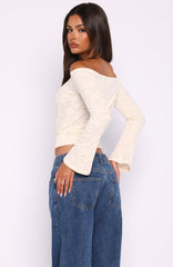 Dancing In The Rain Off Shoulder Long Sleeve Top Cream