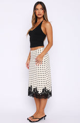 Knew It's You Midi Skirt Off White/Black Polka Dot