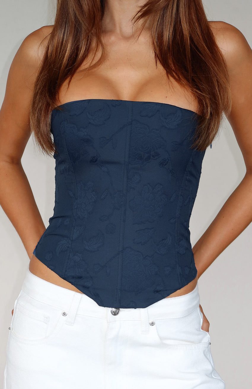 In The Mirror Strapless Bustier Navy