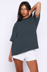 Touchdown Oversized Tee Navy/Mint Stripe