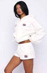 Up For Anything Boxy Zip Front Hoodie White