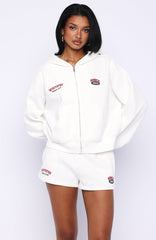 Up For Anything Boxy Zip Front Hoodie White
