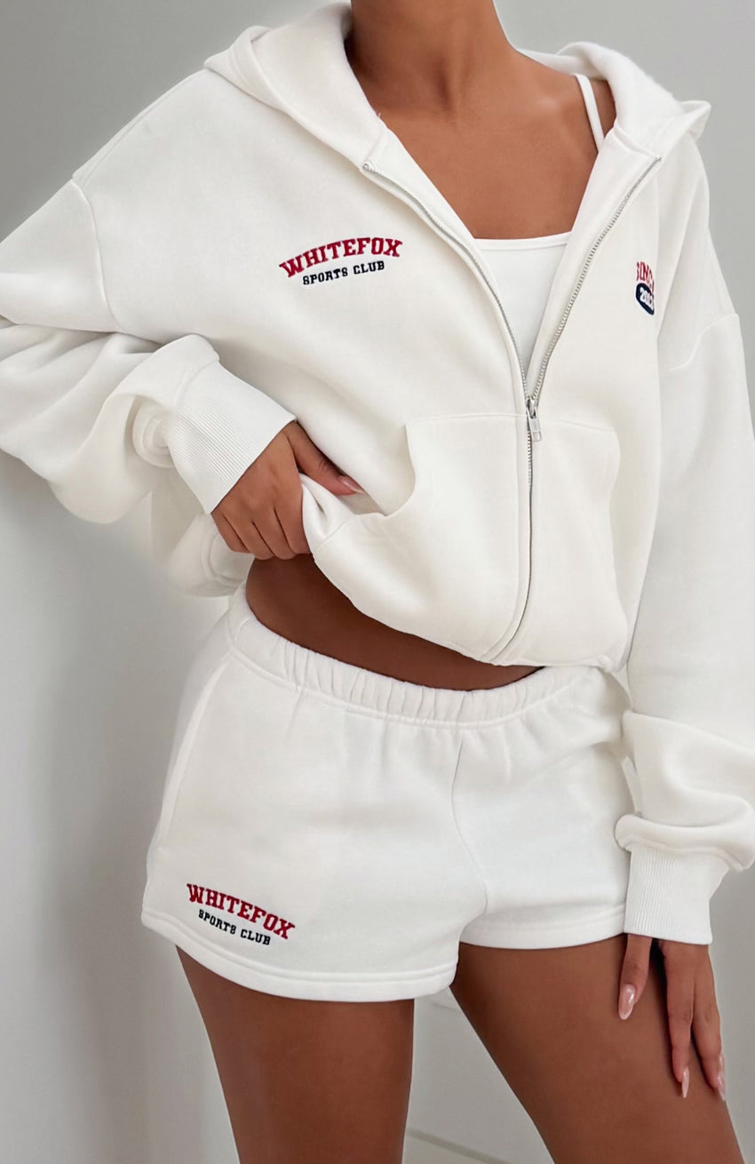Up For Anything Boxy Zip Front Hoodie White